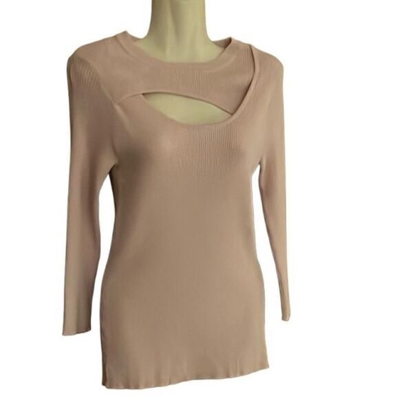 Carmen Marc Valvo Sweater Size Medium Lavender Pink Ribbed Keyhole Front‎ NWOT - Picture 1 of 7